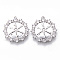 Brass Micro Pave Clear Cubic Zirconia Pendants, Nickel Free, Flower with Key Pattern, Platinum, 25x23x2mm, Hole: 1mm