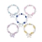 5Pcs 5 Color Glass & ABS Plastic Imitation Pearl Beaded Stretch Bracelets Set, Starfish & Fishtail Charms Stackable Bracelets, Mixed Color, Inner Diameter: 2-1/8 inch(5.5cm), 1Pc/color
