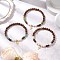 3Pcs 3 Colors 304 Stainless Steel Cross Charm Bracelets, Natural Wood Beads and Synthetic & Natural Gemstone Beads Bracelets for Women, with Shell Pearl Beads, Real 18K Gold Plated, Inner Diameter: 2 inch(5.2cm), 1pc/color