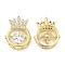 Brass with Cubic Zirconia Pendants, Cadmium Free & Nickel Free & Lead Free, Crown with Flat Round, Real 18K Gold Plated, 16.5x13.5x6mm, Hole: 3x4mm