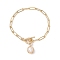 Potato Natural Freshwater Pearl Charm Bracelets, Brass Paperclip Chain Bracelets for Women, Golden, 8 inch(20.2cm)