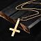 304 Stainless Steel Upside Down Cross Pendant Box Chain Necklaces, Ion Plating(IP), Golden, 23.68 inch(60.15cm)