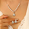 Shell Shape Alloy & Plastic Pearl & Crystal Rhinestone Pendant Necklace & Stud Dangle Earring, Platinum, 480mm & 14.5x16mm