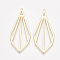 Brass Pendants, teardrop, Nickel Free, Real 18K Gold Plated, 47x20x1mm, Hole: 0.9mm