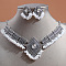 Rhombus Alloy Rhinestone Choker Necklace & Earrings Sets for Women, with Plastic Imitation Pearl, Antique Silver, White, Necklaces: 320~420mm; Earring: 45mm