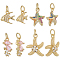 12Pcs 4 Style Brass Micro Pave Cubic Zirconia Pendants, Sea Animals Charms, Real 16K Gold Plated, with Jump Ring, Mixed Shapes, 14.5~20.5x7~14x2~4.5mm, Hole: 3mm, 3pcs/style