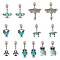 14Pcs 7 Styles Alloy & Synthetic Turquoise Zipper Sliders, for Luggage Suitcase Backpack Jacket Bags Coat, Antique Silver & Platinum, 50~65mm, 2pcs/style