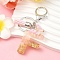 Resin & Acrylic & Faux Suede Tassel Keychain, with Alloy Clasp and Iron Rings, Letter F, 9.5cm
