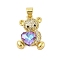 Rack Plating Brass Micro Pave Cubic Zirconia Pendants, Long-Lasting Plated, Lead Free & Cadmium Free, Bear with Heart, Real 18K Gold Plated, 20x15x6mm, Hole: 5.5x5mm
