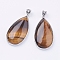 Natural Tiger Eye Big Pendants, with Platinum Tone Brass Findings, Lead Free & Cadmium Free, Teardrop, 50x26x9mm, Hole: 5x6mm