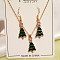 Christmas Tree Alloy Enamel Pendant Necklaces & Dangle Earrings Sets, Golden, Dark Green, 400mm
