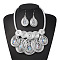 Aluminum Wire Wrapped Glass Beaded Pendant Necklaces & Dangle Earrings Sets, Teardrop & Flat Round, Silver, 460mm