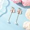 Alloy Enamel Bowknot Dangle Stud Earrings, with ABS Plastic Imitation Pearl Pendants, Golden, Pink, 75x21mm