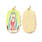 Rack Plating Brass Pendants, with Enamel, Long-Lasting Plated, Real 18K Gold Plated, Cadmium Free & Lead Free, Saint, Colorful, 27x15x1.5mm, Hole: 3mm