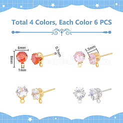 12 пара двухцветных латунных сережек-гвоздиков с кубическим цирконием KK-UN0001-82