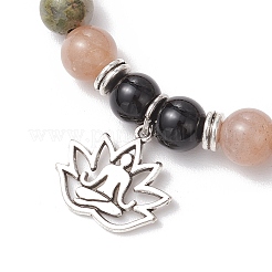 Браслеты из натуральных бусин унакита и лунного камня BJEW-JB11951-02