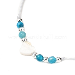 4 шт. плетеные браслеты из бусин из натуральных пресноводных ракушек и окрашенного полосатого агата для женщин BJEW-JB12280