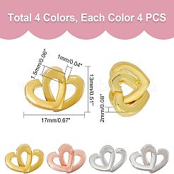 16 набор из 4-х цветных латунных застежек в форме сердца с двумя петлями для самодельных украшений KK-FH0004-13