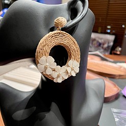 Серьги-гвоздики из рафии и ткани в богемном стиле&nbsp;FS-WG07AB6-01