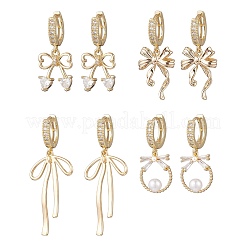 4 пара серег-колец с микропаве из латуни и прозрачными кубическими цирконами&nbsp;EJEW-JE06503