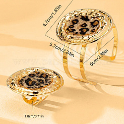 Овальные браслеты-манжеты из сплава и искусственной кожи с леопардовым принтом и комплекты колец-манжет&nbsp;FS-WG4B1E8-01