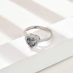 Регулируемые кольца из стерлингового серебра с родиевым покрытием и муассанитом для женщин&nbsp;RJEW-U038-13P-03