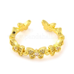 Открытые манжеты из латуни с бабочкой и микро-паве с прозрачным фианитом для женщин RJEW-U003-05G