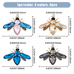4 шт. 4-цветная брошь-булавка в виде пчелы со стразами JEWB-HY0001-03