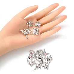 12шт 12 стильный сплав с покрытием из сплава с розовыми стеклянными подвесками&nbsp;FIND-YW0003-35