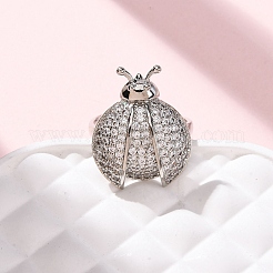 Латунные микропаве кубические цирконии регулируемые открытые манжеты кольца для женщин RJEW-A072-01C-P