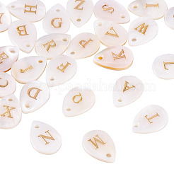 26 шт. 26 стиля подвески-слезинки из натуральной ракушки с золотистыми металлическими буквами SHEL-TAC0004-02