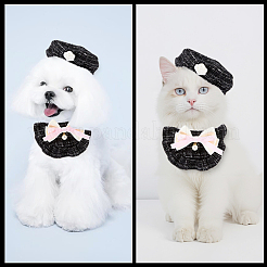 Наборы из полиэстера с бантом для ошейника и шапки для домашних животных&nbsp;AJEW-WH20019-84A