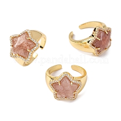 Звездный натуральный клубничный кварц кубический цирконий манжеты кольца RJEW-M076-02G-09