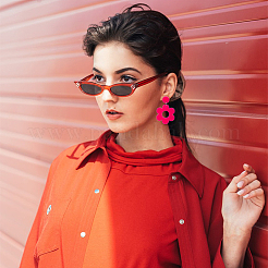 6 пара двухцветных акриловых сережек-гвоздиков с цветочным узором и стальными железными штифтами для женщин EJEW-AN0004-03