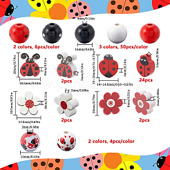 Наборы бусин из натурального окрашенного дерева WOOD-SP0001-16