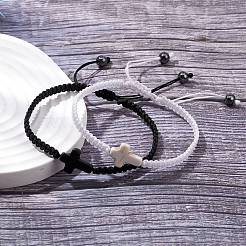 2шт плетеные браслеты из синтетической бирюзы и гематита для пары BJEW-JB11339