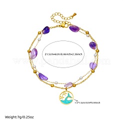 Браслеты на ногу из нержавеющей стали 304 и пластика с жемчугом и самородками из натурального аметиста с подвеской в виде дельфина FS-WGF7C82-01