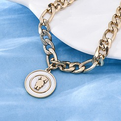 304 нержавеющая сталь плоские круглые браслеты с подвесками для девочек&nbsp;BJEW-A036-13G-01