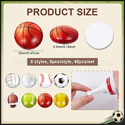 48 шт. 8 стиля стеклянных кабошонов в виде спортивных мячей GLAA-PH0004-18