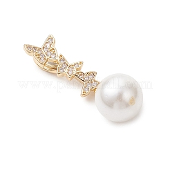 3 шт. 3 размера латунных подвесок в виде бабочки с микропаве из прозрачных кубических цирконий и белыми круглыми жемчужинами из ракушек.&nbsp;PALLOY-JF05087