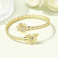 Женские браслеты-манжеты из латуни с микропаве и кубическим цирконием&nbsp;BJEW-F526-06G