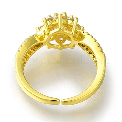 Стойка покрытие цветок латунь микро паве прозрачный кубический цирконий открытые манжеты кольца для женщин RJEW-H232-01G