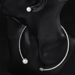 Круглые пластиковые серьги-гвоздики с имитацией жемчуга и комплекты колье-чокеров с кубическим цирконием и стразами SJEW-U003-03P