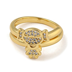 Девушка латунь микро паве прозрачные циркониевые двойные кольца RJEW-Z050-22G