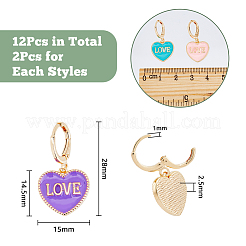 12 шт. двухцветные эмалевые серьги-подвески в форме сердца со словом «любовь» EJEW-DC0001-26