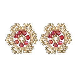 Серьги-гвоздики из цветочного стекла с бусинами&nbsp;EJEW-MZ00668-01