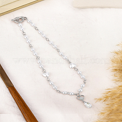 1 шт. искусственный жемчуг ABS и стеклянные бусины и круглая цепочка в форме сердца из сплава акриловые подвески-капли для женщин&nbsp;NJEW-LP0007-34