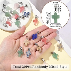 20 шт. подвески-кресты из вишневого кварцевого стекла/натурального розового кварца/зеленого авантюрина/сумасшедшего агата/унакита/кварцевого кристалла/голубой яшмы с пятнами&nbsp;G-YW0002-28