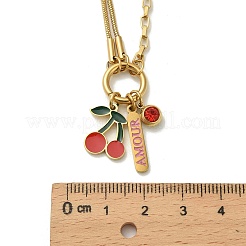 Двухслойное ожерелье с подвеской из нержавеющей стали 304 с красной эмалью и вишней NJEW-B132-02G