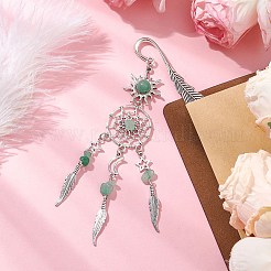 Сплав солнца и плетеная сетка/паутина с подвесками-перьями закладки AJEW-JK00368